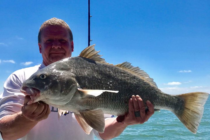 a man holding a fish in the water